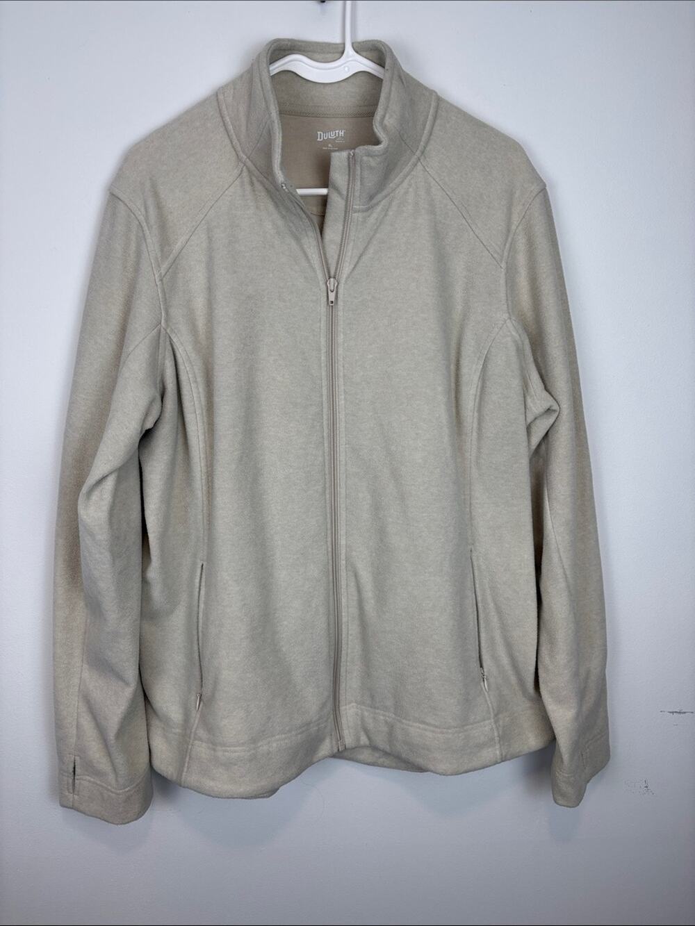 Duluth Trading Co Fleece Jacket XL Beige Full Zip Mock Neck Soft Warm